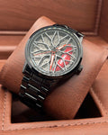 Rotating wheel watch black with Black Dial